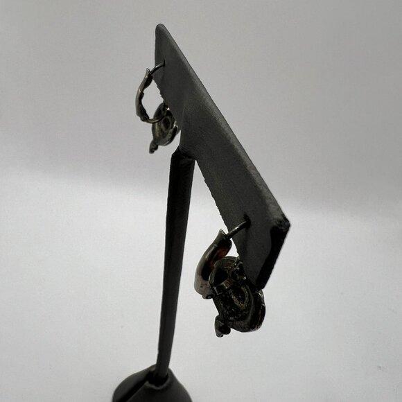 Vintage Pierced Earrings Silver Tone Marcasite Purple Glass‎ Stone - Picture 4 of 10